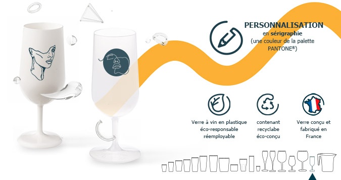 Verre à pied en plastique réemployable - Ecocup verre à vin personnalisé sérigraphié